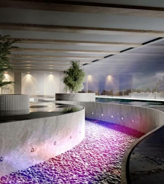 percorso benessere con soffioni con getti diversi